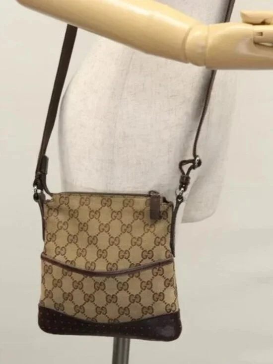 GUCCI GG Canvas Shoulder Bag Beige Brown gold - Picture 14 of 16